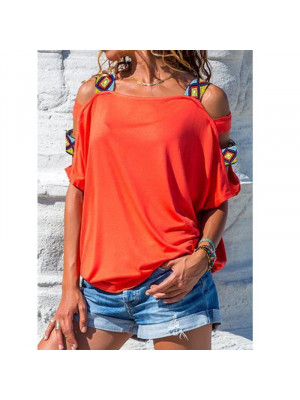 Ladies Sexy Cold Shoulder Tops Women Boho Short Sleeve T-shirt Casual Tee Blouse