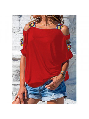 Ladies Sexy Cold Shoulder Tops Women Boho Short Sleeve T-shirt Casual Tee Blouse