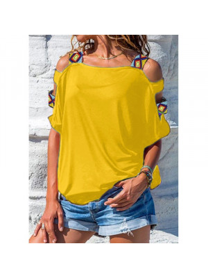 Ladies Sexy Cold Shoulder Tops Women Boho Short Sleeve T-shirt Casual Tee Blouse