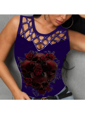 Plus Size Women Sexy Sleeveless Floral Tops Ladies Vest Summer Cami Slim Tank