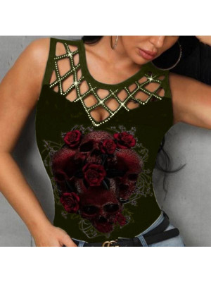 Plus Size Women Sexy Sleeveless Floral Tops Ladies Vest Summer Cami Slim Tank