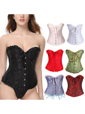 Women Sexy Lace Bustier Basque Corset Lingerie Burlesque Top Costume Fancy Dress