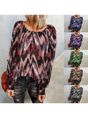 Women Autumn Long Sleeve Blouse Casual T Shirt Ladies Printed Loose Tee Tops UK