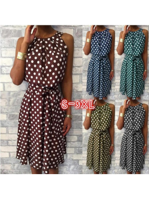 Womens Summer Polka Dot Maxi Dress Ladies Beach Holiday Ruffle Dresses Sundress