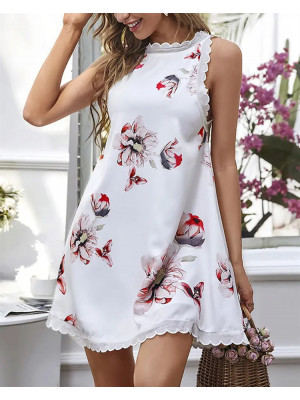 Womens Boho Floral Mini Dress Ladies Sleeveless Summer Holiday Camisole Sundress