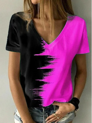 Womens V Neck Short Sleeve T-Shirt Ladies Casual Loose Tops Blouse Summer Tee