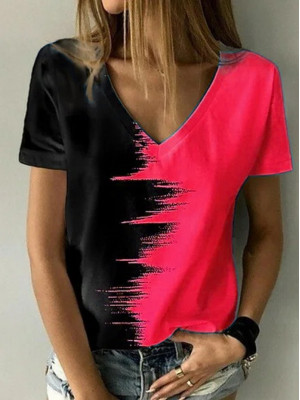 Womens V Neck Short Sleeve T-Shirt Ladies Casual Loose Tops Blouse Summer Tee