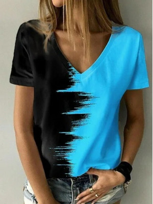 Womens V Neck Short Sleeve T-Shirt Ladies Casual Loose Tops Blouse Summer Tee