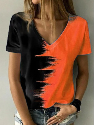 Womens V Neck Short Sleeve T-Shirt Ladies Casual Loose Tops Blouse Summer Tee