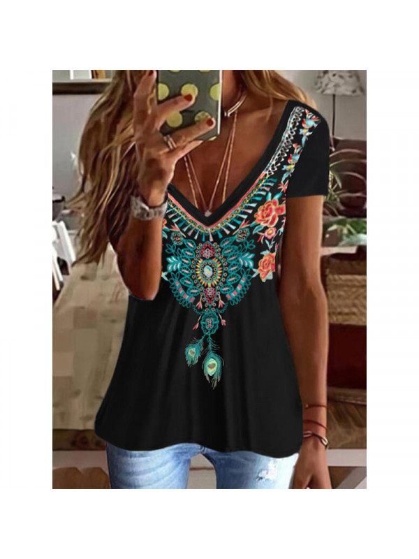 Womens V Neck Floral Tank Tops Ladies Summer Boho Casual Vest T Shirt Blouse UK