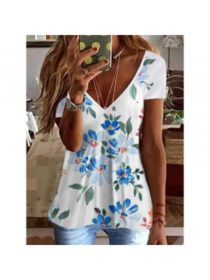 Womens V Neck Floral Tank Tops Ladies Summer Boho Casual Vest T Shirt Blouse UK