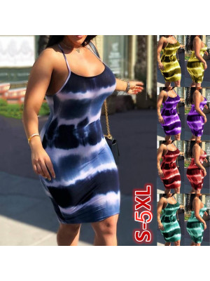 Women Tie Dye Sexy Dress Ladies Strappy Floral Slimming Casual Sundress 6-20