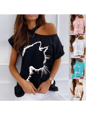 Plus Size Women Cold Shoulder Short Sleeve Tops Ladies Crew Neck Loose Tees 6-20