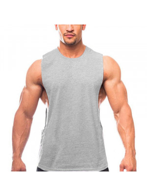 Mens Sports Gym Casual Tank Tops Solid Sleeveless Pure Cotton Crew Neck Vest