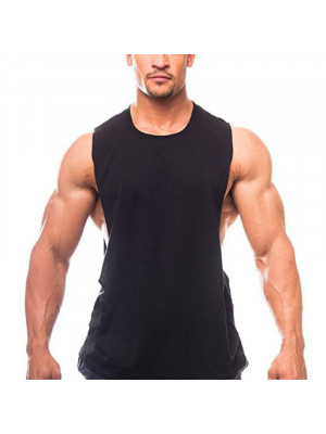 Mens Sports Gym Casual Tank Tops Solid Sleeveless Pure Cotton Crew Neck Vest