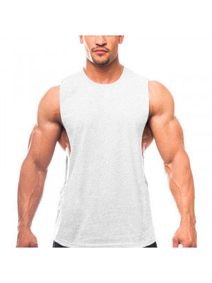 Mens Sports Gym Casual Tank Tops Solid Sleeveless Pure Cotton Crew Neck Vest