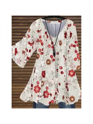 Women Boho Half Sleeve T-Shirt Ladies Blouse Print Shirt Casual Floral Tunic Tops