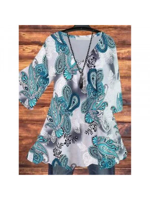 Women Boho Half Sleeve T-Shirt Ladies Blouse Print Shirt Casual Floral Tunic Tops