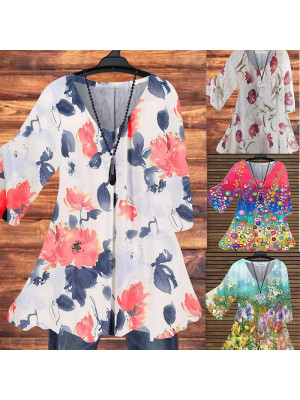 Women Boho Half Sleeve T-Shirt Ladies Blouse Print Shirt Casual Floral Tunic Tops