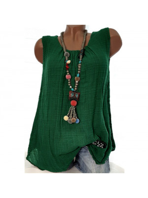 Plus Size Ladies Boho Sleeveless Tops Women Cotton Linen Casual Vest Cami Tank