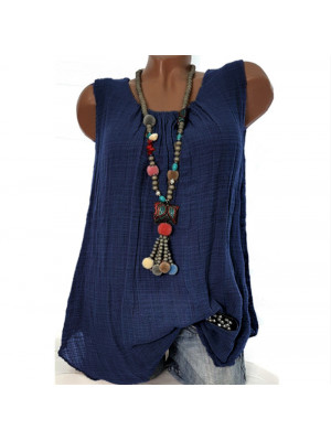 Plus Size Ladies Boho Sleeveless Tops Women Cotton Linen Casual Vest Cami Tank