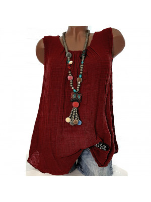 Plus Size Ladies Boho Sleeveless Tops Women Cotton Linen Casual Vest Cami Tank