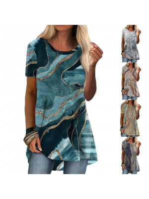 Ladies Casual Short Sleeve Crew Neck Tops Women Baggy Tunic Summer Blouse Shirt