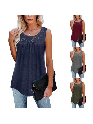 Womens Lace Sleeveless Tops Vest Ladies Summer Casual Tank Tee Blouse T-shirt