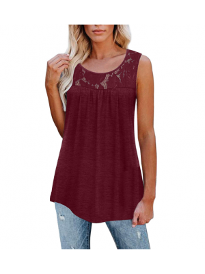 Womens Lace Sleeveless Tops Vest Ladies Summer Casual Tank Tee Blouse T-shirt