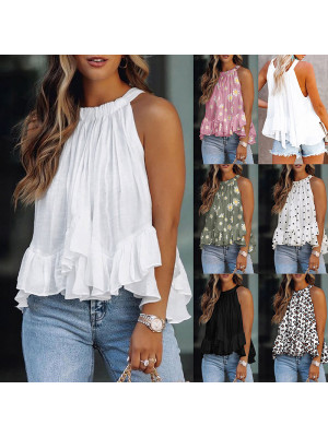 Women Frill Ruffle Tank Tops Sleeveless Vest T-Shirt Ladies Summer Casual Blouse