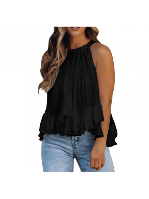 Women Frill Ruffle Tank Tops Sleeveless Vest T-Shirt Ladies Summer Casual Blouse