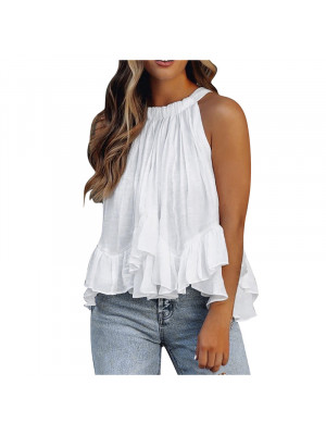 Women Frill Ruffle Tank Tops Sleeveless Vest T-Shirt Ladies Summer Casual Blouse