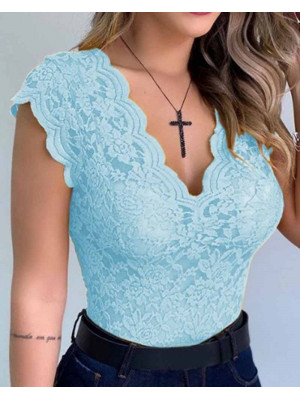 Womens V Neck Lace Sexy Tank Tops Ladies Slim Fit Stretch Vest Shirt Size 6-16