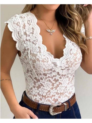 Womens V Neck Lace Sexy Tank Tops Ladies Slim Fit Stretch Vest Shirt Size 6-16