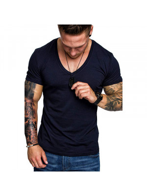 Mens T Shirt Muscle Casual Short Sleeve Summer Solid Slim Fit Tee Blouse Tops