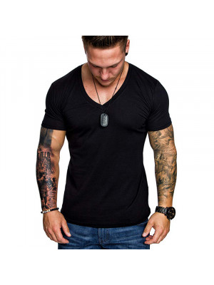 Mens T Shirt Muscle Casual Short Sleeve Summer Solid Slim Fit Tee Blouse Tops