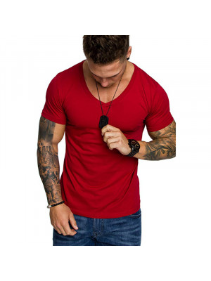 Mens T Shirt Muscle Casual Short Sleeve Summer Solid Slim Fit Tee Blouse Tops